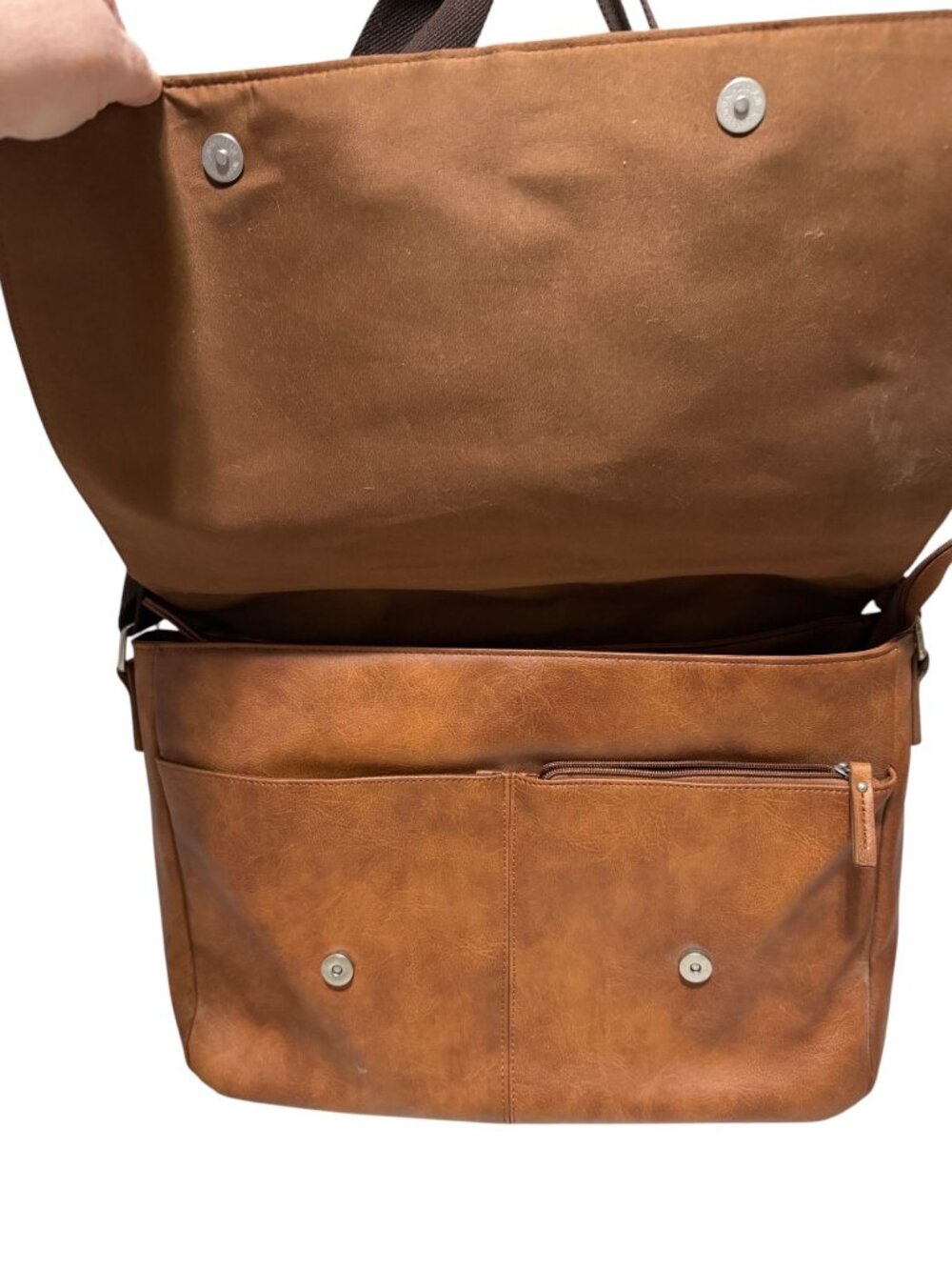 Portage Brown Faux Leather Messenger Bag Adjustable Strap Large Crossbody - Picture 7 of 10